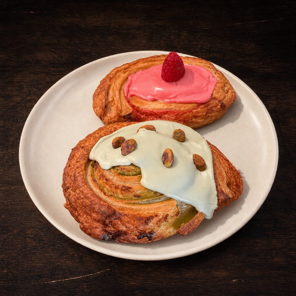 Pistachio Roll or Raspberry.
