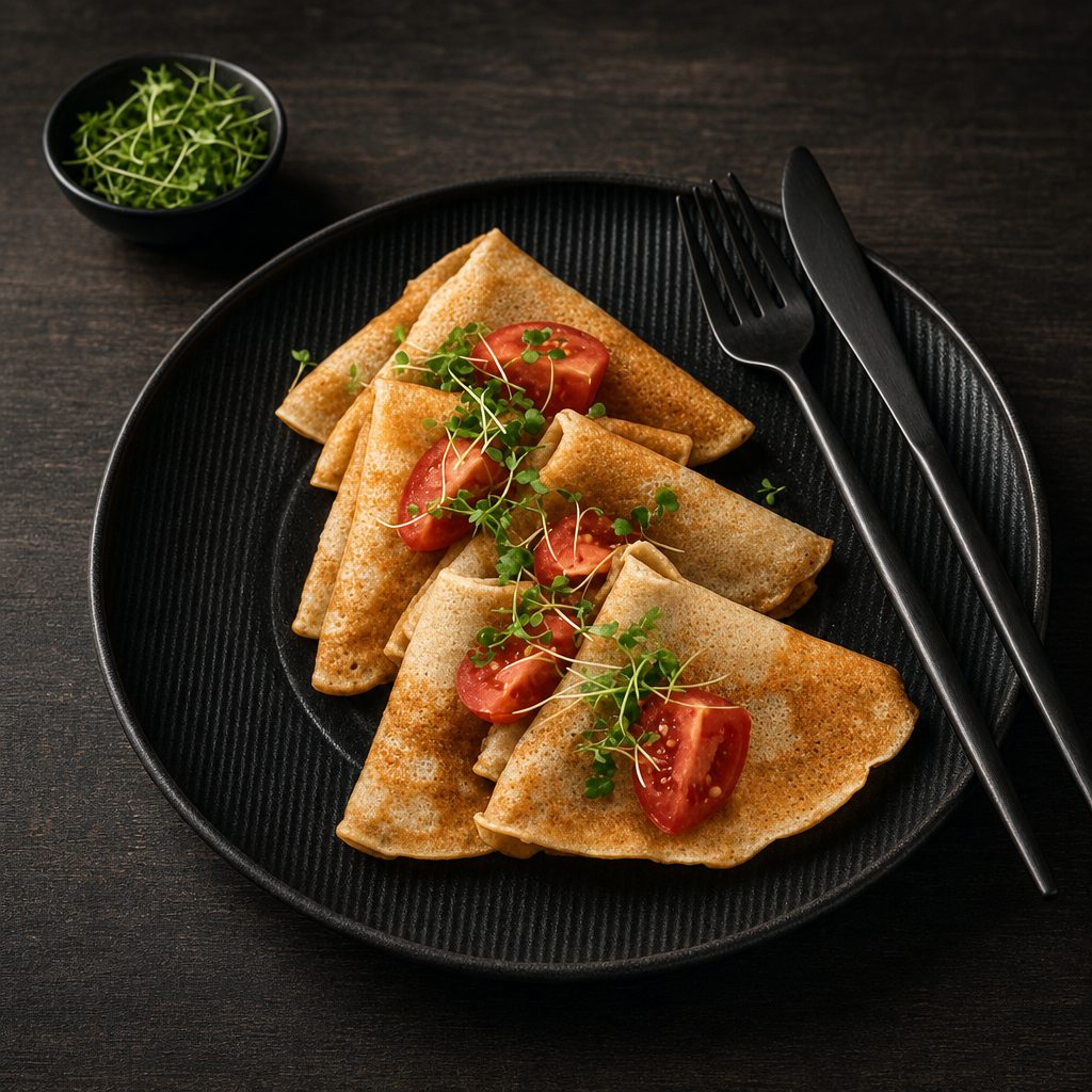 Spinach, Tomato & Mushroom Crepe.