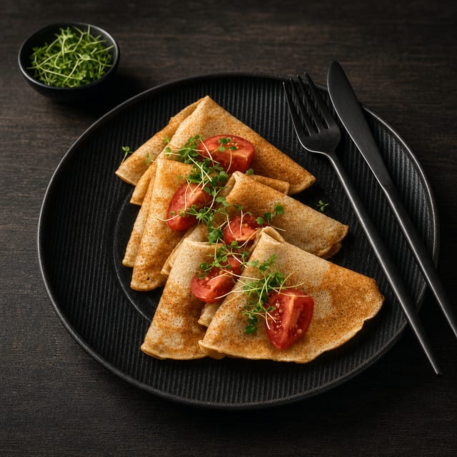 Spinach, Tomato & Mushroom Crepe.