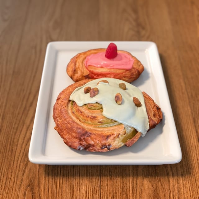 Pistachio Roll or Raspberry.